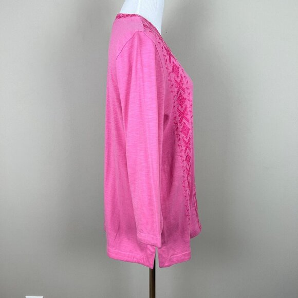 Soft Surroundings Tunic Top Womens Petite‎ Medium PM Pink Embroidered V-Neck 3/4 - Picture 6 of 11